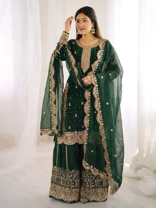 Dark_Green_Frendy_Silk_Embroidered_Sharara_Set_For_Women