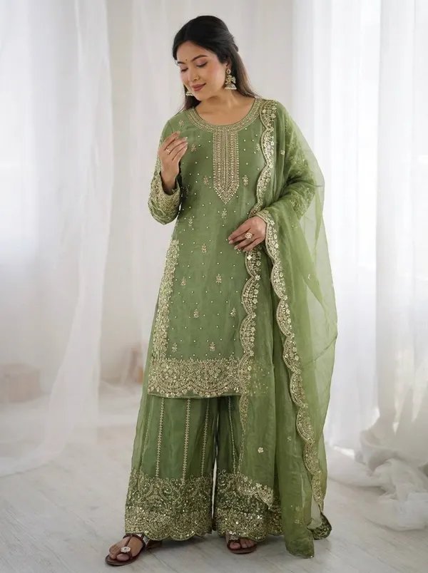 Olive_Green_Frendy_Silk_Embroidered_Sharara_Set_For_Women