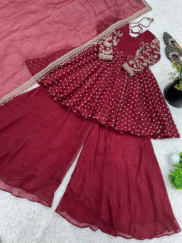Maroon_Crunchy_Silk_Embroidered_Sharara_Set_For_Women