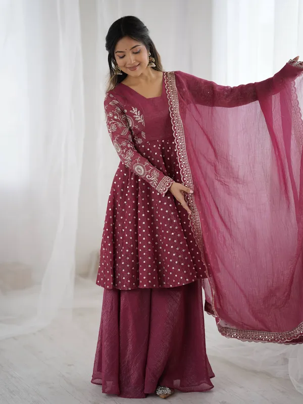 Mauve_Crunchy_Silk_Embroidered_Sharara_Set_For_Women