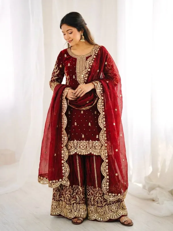 Maroon_Frendy_Silk_Embroidered_Sharara_Set_For_Women
