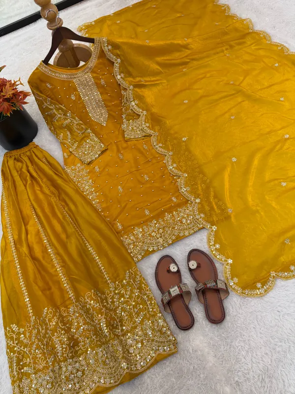 Mustard_Yellow_Frendy_Silk_Embroidered_Sharara_Set_For_Women