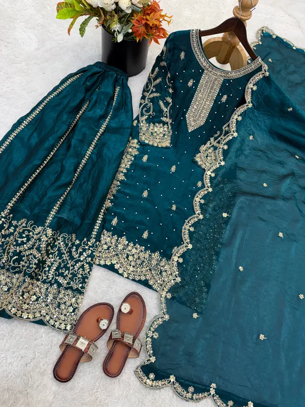 Teal_Blue_Frendy_Silk_Embroidered_Sharara_Set_For_Women
