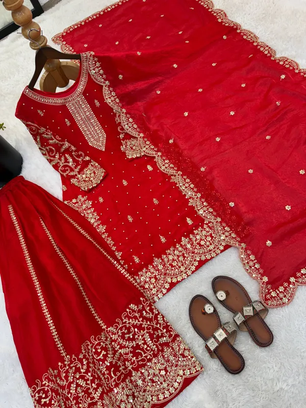 Red_Frendy_Silk_Embroidered_Sharara_Set_For_Women