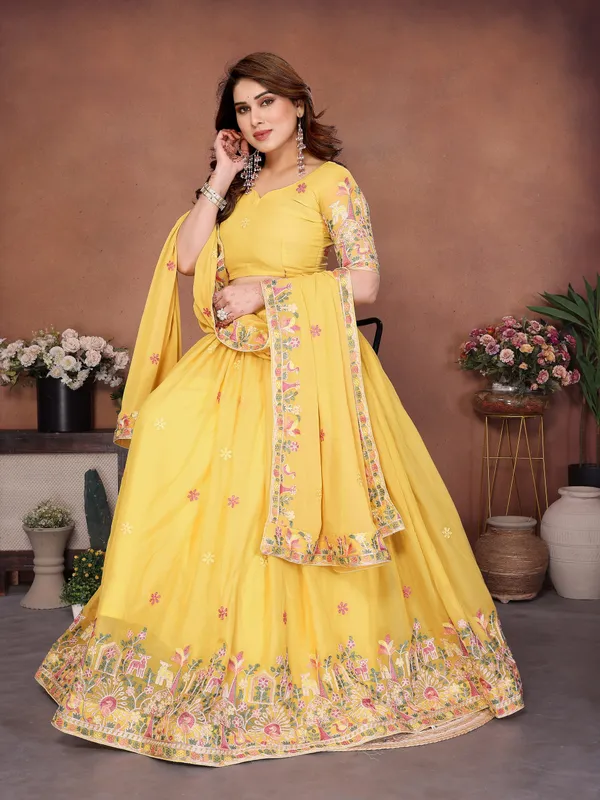 Yellow_Star_Georgette_Embroidered_Lehenga_Choli_Set_For_Women