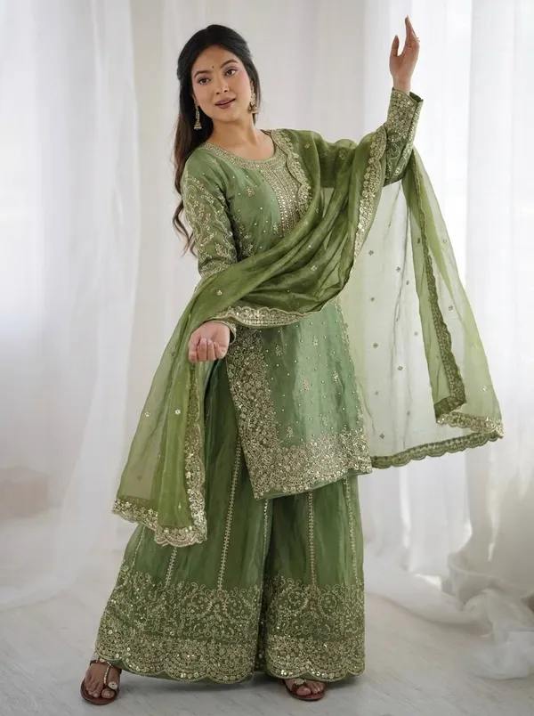 Olive_Green_Frendy_Silk_Embroidered_Sharara_Set_For_Women