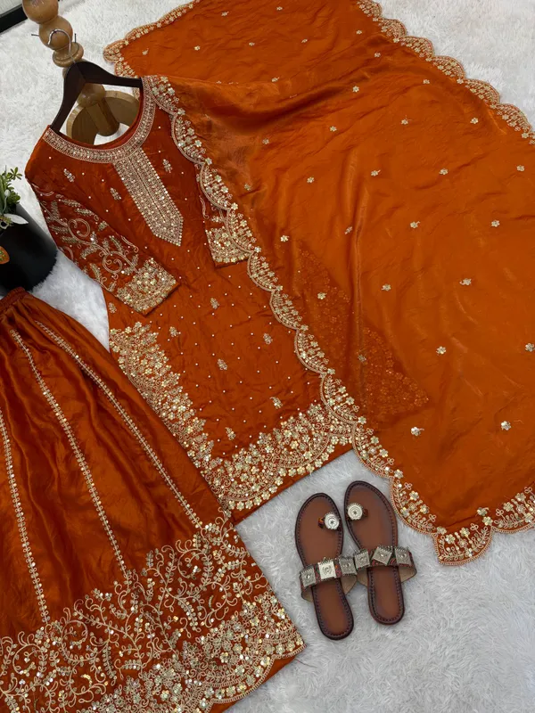 Orange_Frendy_Silk_Embroidered_Sharara_Set_For_Women