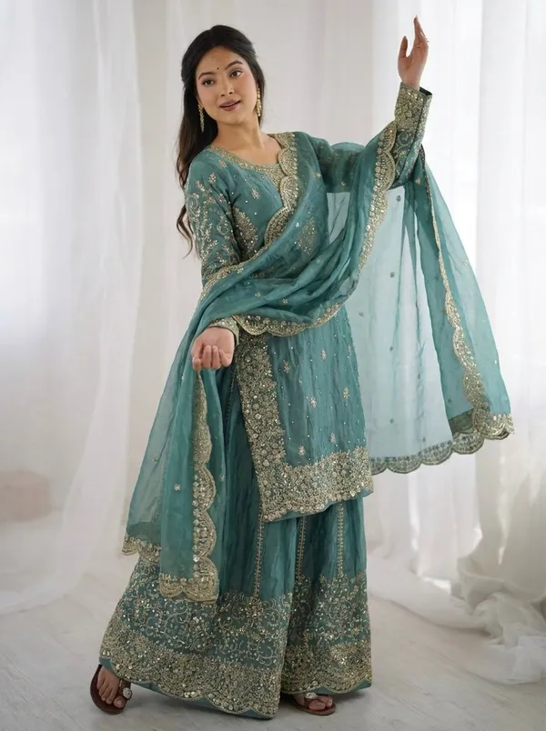 Teal_Green_Frendy_Silk_Embroidered_Sharara_Set_For_Women