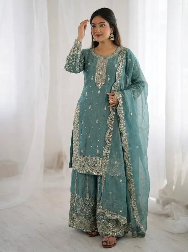 Teal_Green_Frendy_Silk_Embroidered_Sharara_Set_For_Women