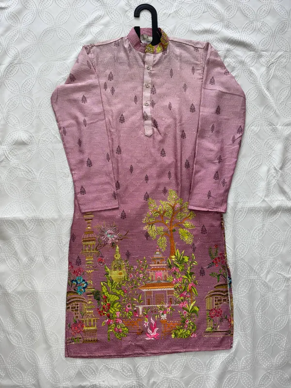 Pink_Cotton_Digital_Print_Kurta_For_Men