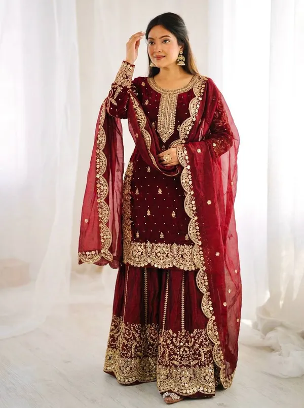 Maroon_Frendy_Silk_Embroidered_Sharara_Set_For_Women