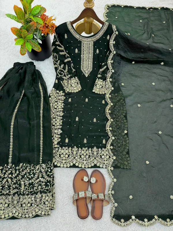 Dark_Green_Frendy_Silk_Embroidered_Sharara_Set_For_Women