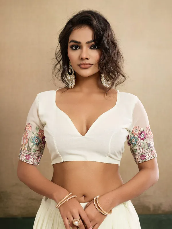White_Star_Georgette_Embroidered_Lehenga_Choli_Set_For_Women