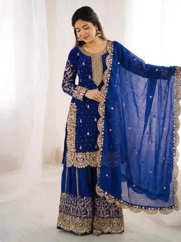 Royal_Blue_Frendy_Silk_Embroidered_Sharara_Set_For_Women