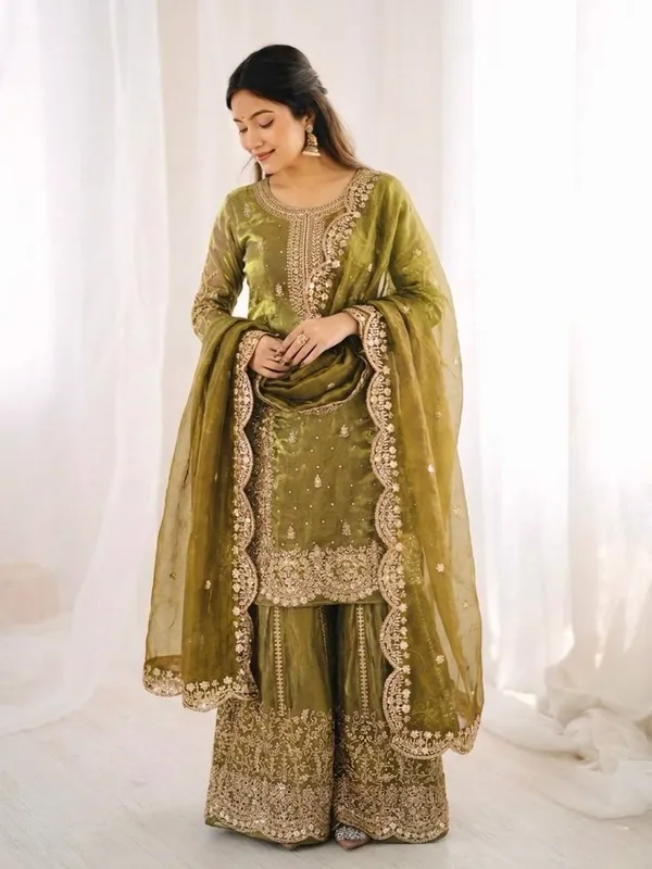 Olive_Green_Frendy_Silk_Embroidered_Sharara_Set_For_Women