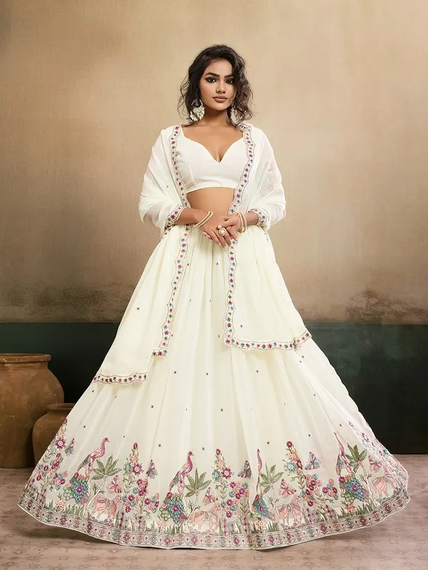 White_Star_Georgette_Embroidered_Lehenga_Choli_Set_For_Women