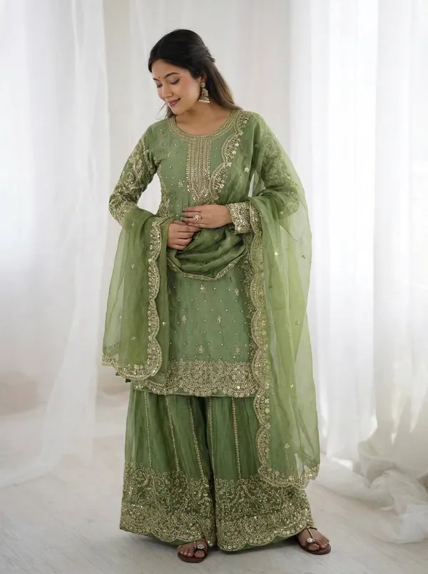 Olive_Green_Frendy_Silk_Embroidered_Sharara_Set_For_Women