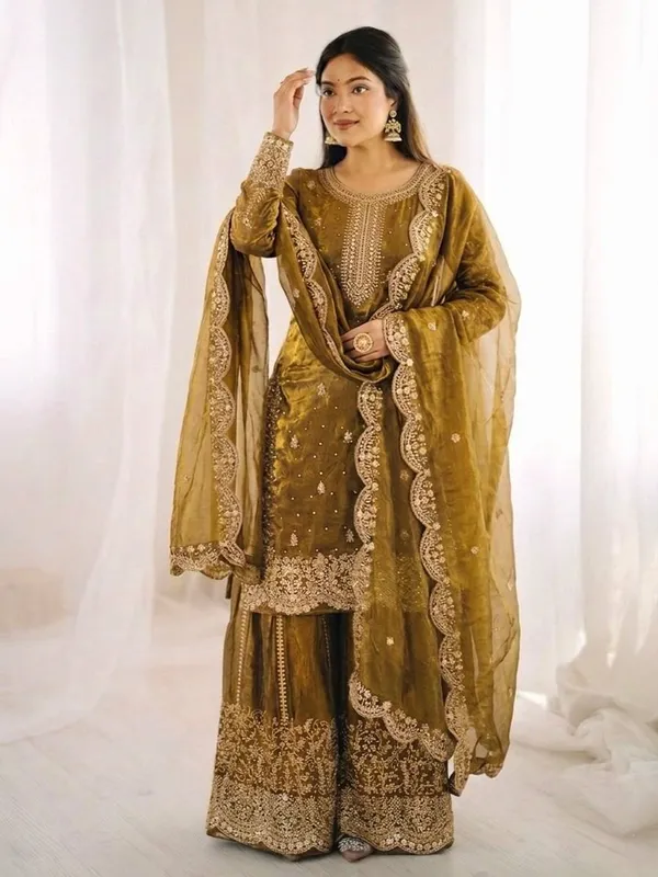 Mustard_Gold_Frendy_Silk_Embroidered_Sharara_Set_For_Women