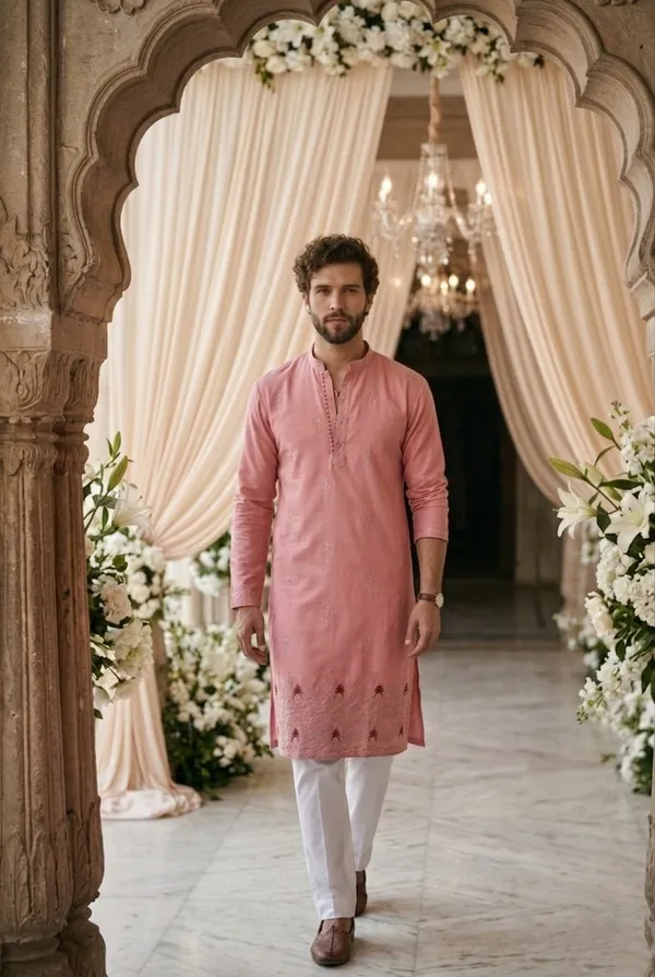 Pink_Cotton_Embroidered_Kurta_For_Men