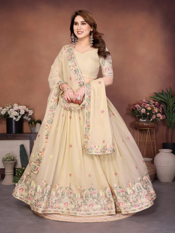 Beige_Star_Georgette_Embroidered_Lehenga_Choli_Set_For_Women