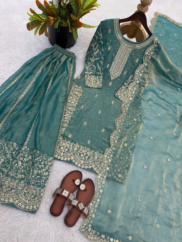 Teal_Green_Frendy_Silk_Embroidered_Sharara_Set_For_Women