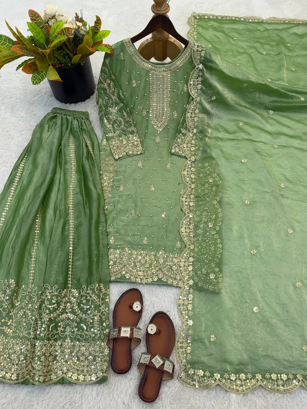 Olive_Green_Frendy_Silk_Embroidered_Sharara_Set_For_Women