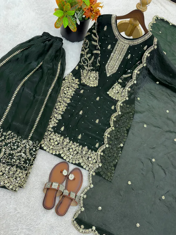 Dark_Green_Frendy_Silk_Embroidered_Sharara_Set_For_Women