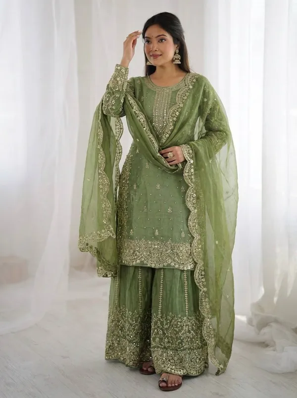 Olive_Green_Frendy_Silk_Embroidered_Sharara_Set_For_Women