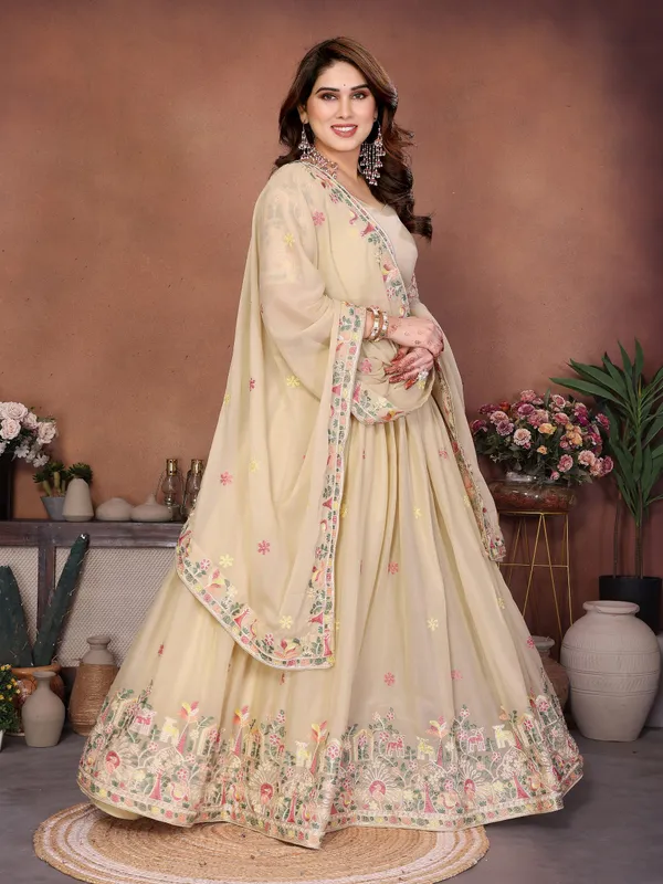 Beige_Star_Georgette_Embroidered_Lehenga_Choli_Set_For_Women