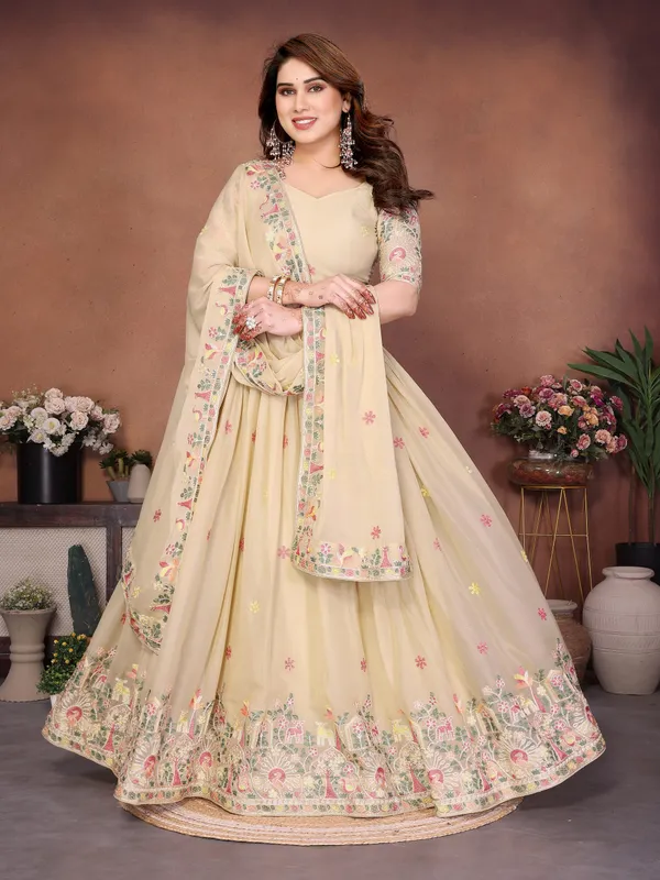 Beige_Star_Georgette_Embroidered_Lehenga_Choli_Set_For_Women