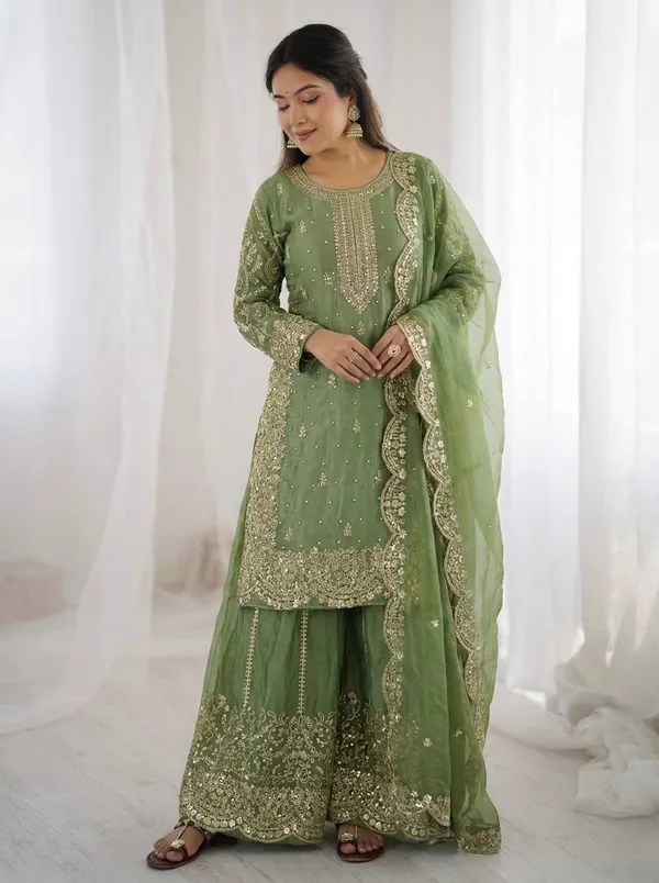 Olive_Green_Frendy_Silk_Embroidered_Sharara_Set_For_Women