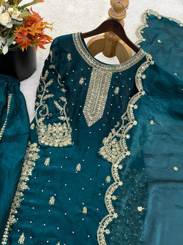 Teal_Blue_Frendy_Silk_Embroidered_Sharara_Set_For_Women