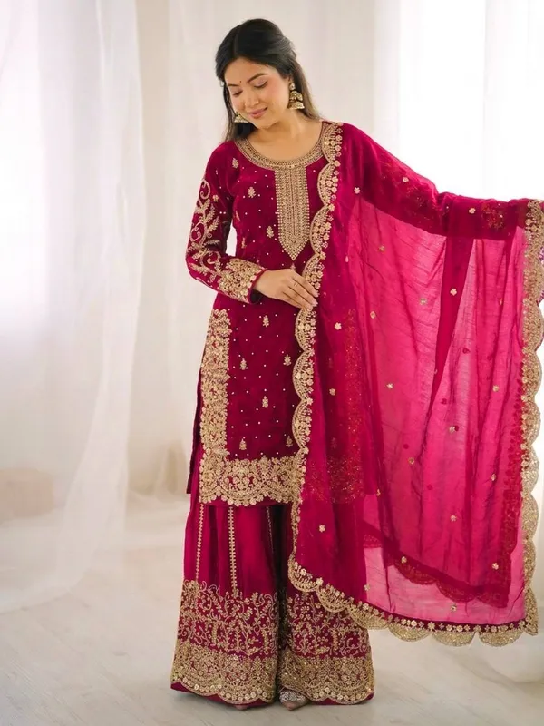 Magenta_Frendy_Silk_Embroidered_Sharara_Set_For_Women