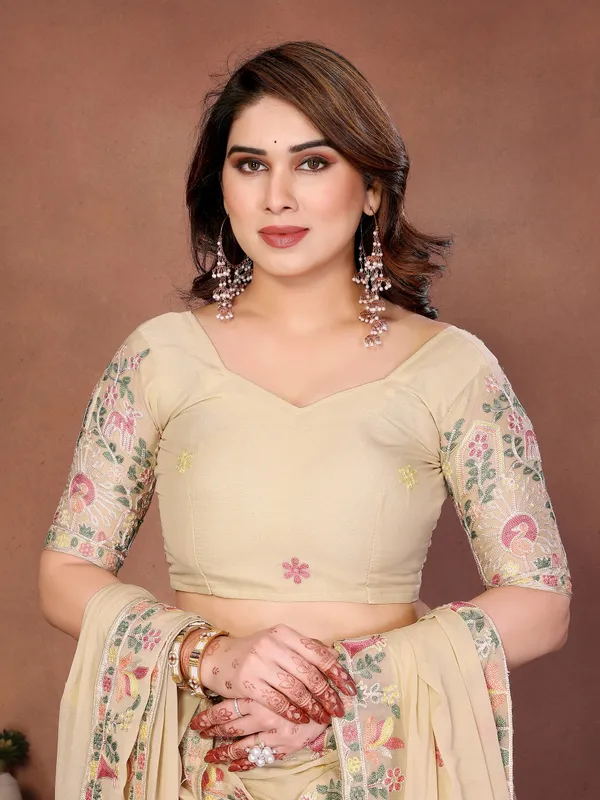 Beige_Star_Georgette_Embroidered_Lehenga_Choli_Set_For_Women