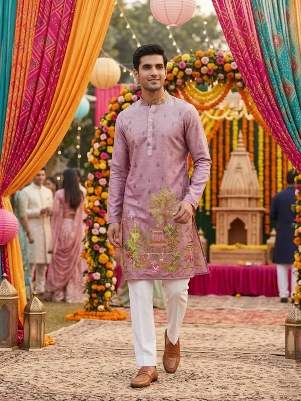 Pink_Cotton_Digital_Print_Kurta_For_Men