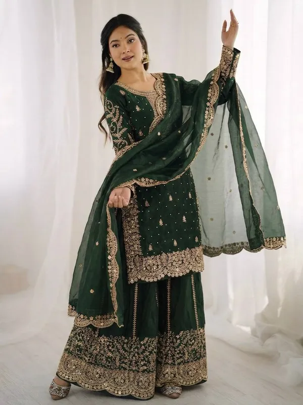 Dark_Green_Frendy_Silk_Embroidered_Sharara_Set_For_Women