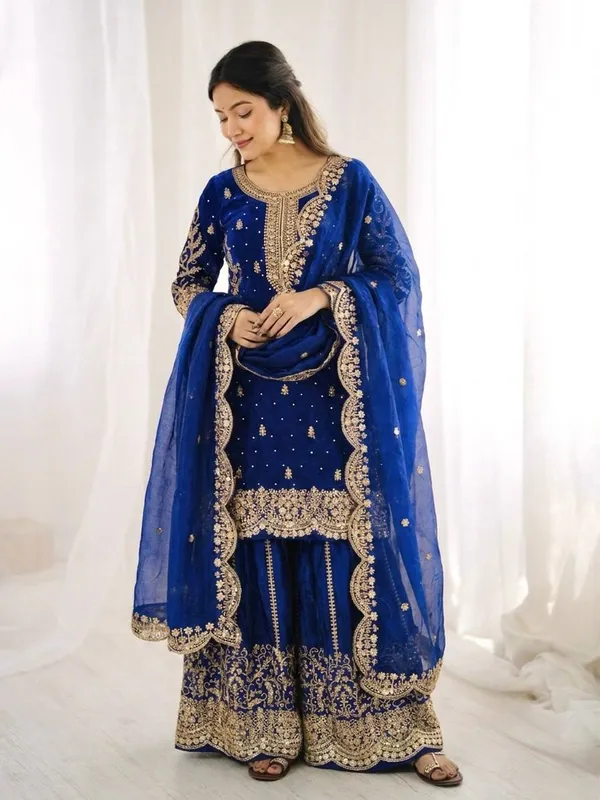 Royal_Blue_Frendy_Silk_Embroidered_Sharara_Set_For_Women