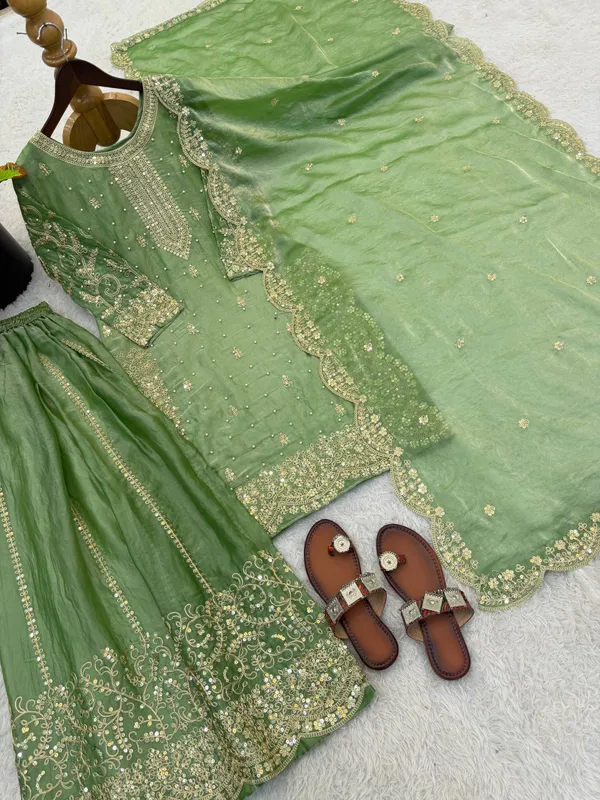 Olive_Green_Frendy_Silk_Embroidered_Sharara_Set_For_Women