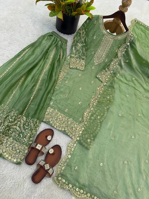 Olive_Green_Frendy_Silk_Embroidered_Sharara_Set_For_Women