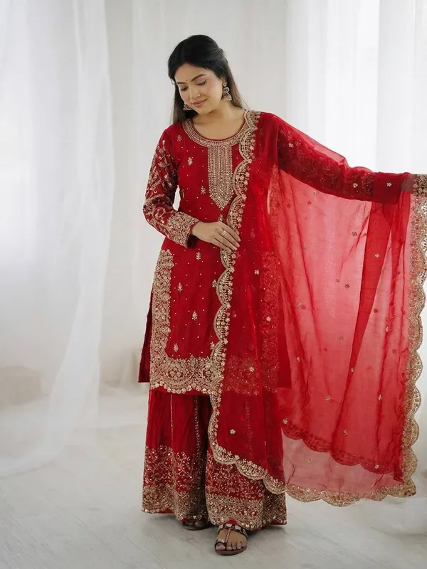 Red_Frendy_Silk_Embroidered_Sharara_Set_For_Women