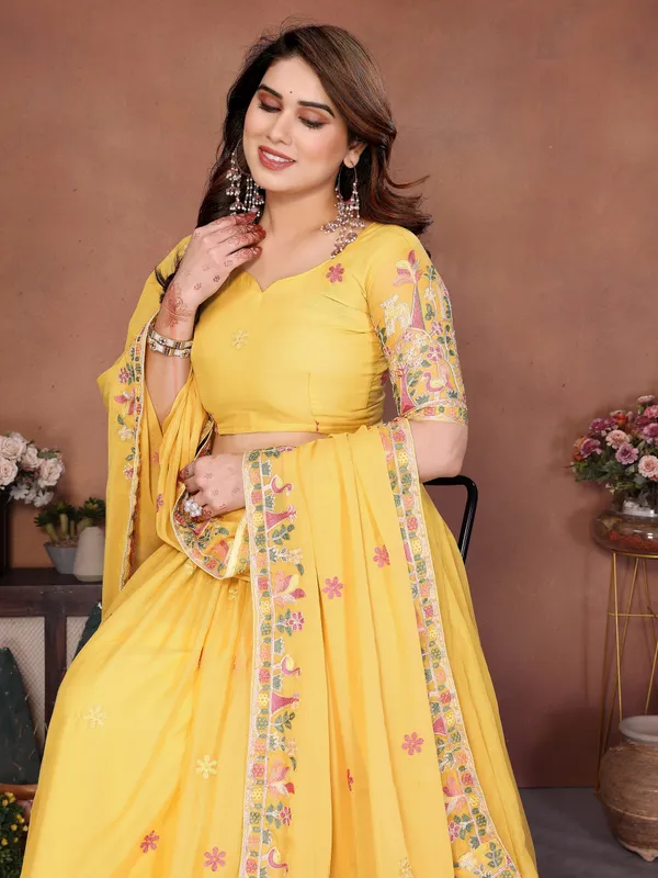 Yellow_Star_Georgette_Embroidered_Lehenga_Choli_Set_For_Women