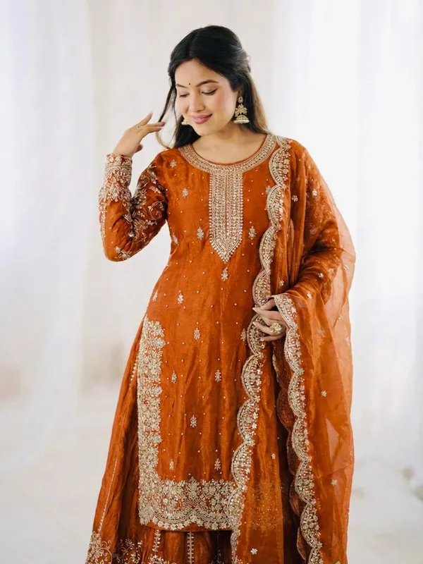 Orange_Frendy_Silk_Embroidered_Sharara_Set_For_Women
