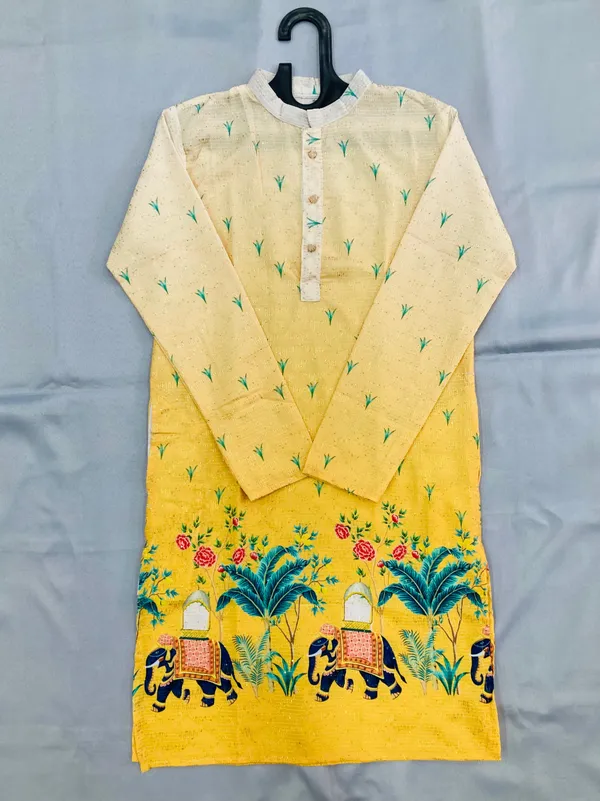 Yellow_Cotton_Digital_Print_Kurta_For_Men