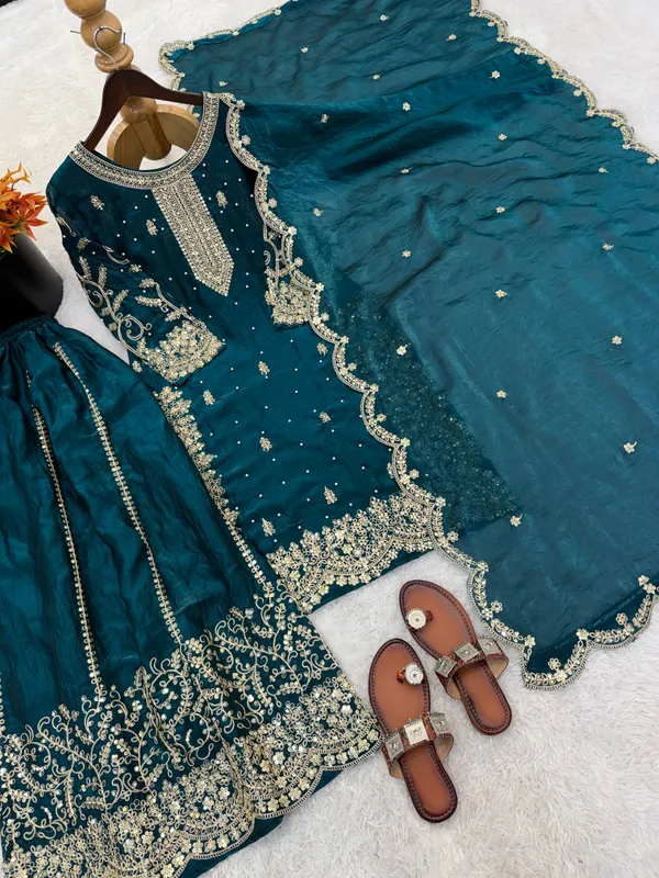 Teal_Blue_Frendy_Silk_Embroidered_Sharara_Set_For_Women