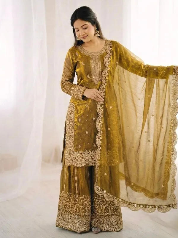 Mustard_Gold_Frendy_Silk_Embroidered_Sharara_Set_For_Women