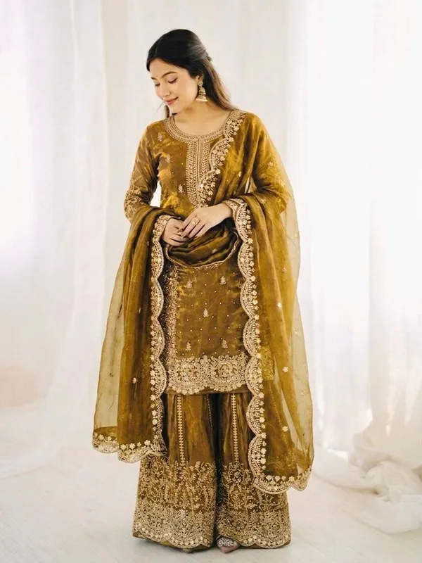 Mustard_Gold_Frendy_Silk_Embroidered_Sharara_Set_For_Women