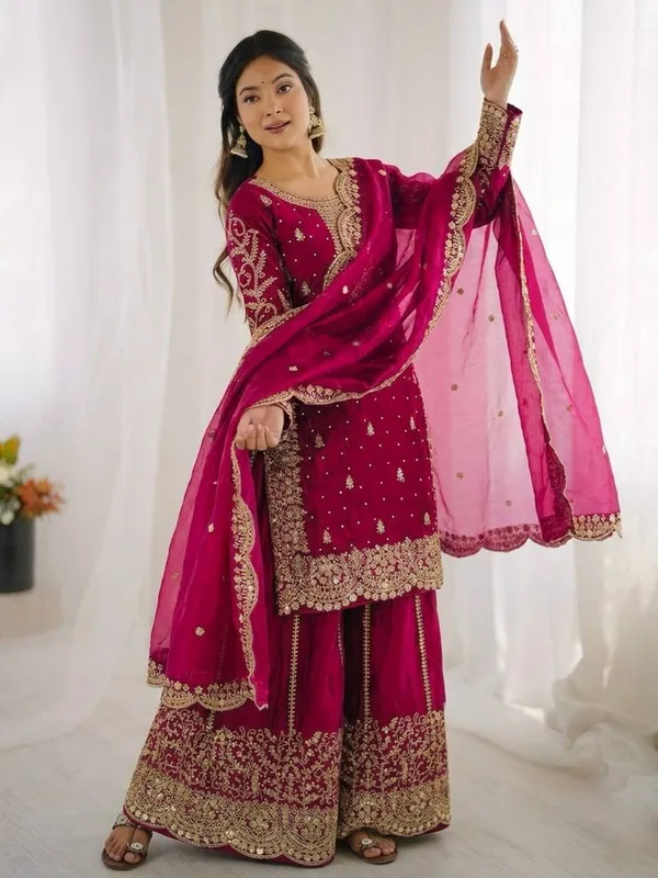 Magenta_Frendy_Silk_Embroidered_Sharara_Set_For_Women