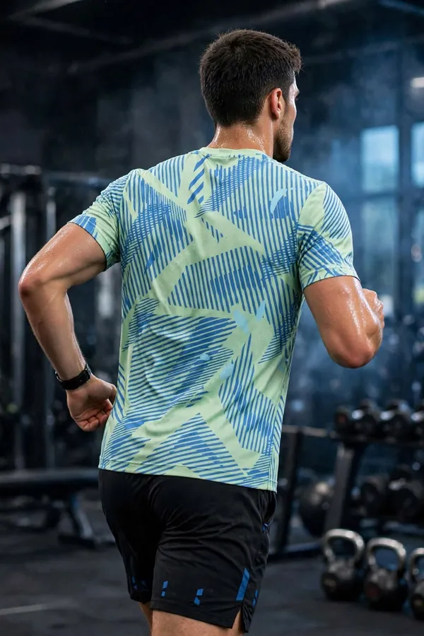 CHEST_&_WAIST_Men's_Sports_Club_Gym_T-Shirt_-_Dotted_All-Over_Print_-_Quick_Dry_Breathable_Workout_Training_Tee_-_Left_Chest_Logo