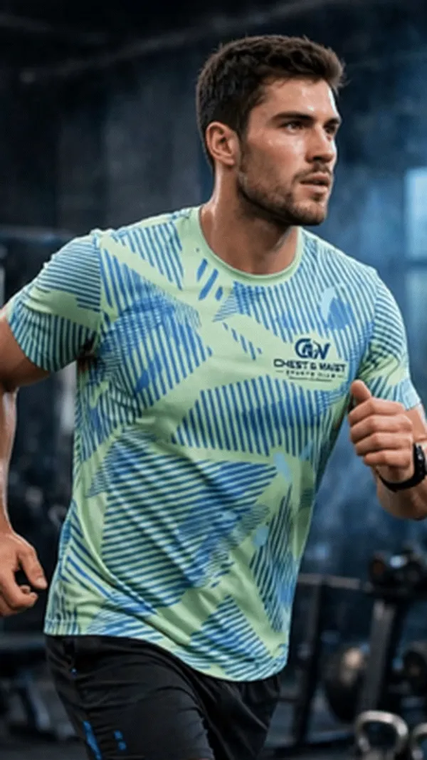CHEST_&_WAIST_Men's_Sports_Club_Gym_T-Shirt_-_Dotted_All-Over_Print_-_Quick_Dry_Breathable_Workout_Training_Tee_-_Left_Chest_Logo