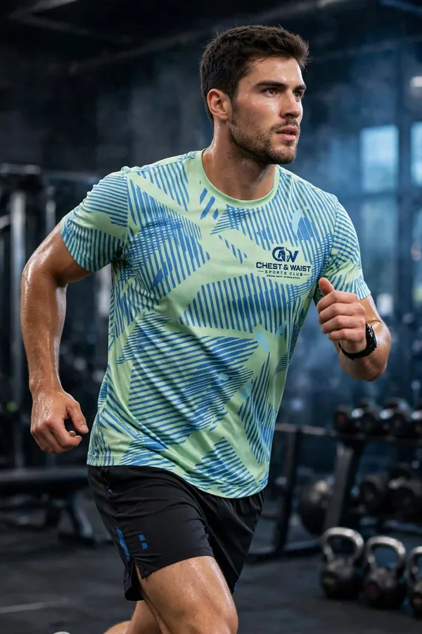 CHEST_&_WAIST_Men's_Sports_Club_Gym_T-Shirt_-_Dotted_All-Over_Print_-_Quick_Dry_Breathable_Workout_Training_Tee_-_Left_Chest_Logo
